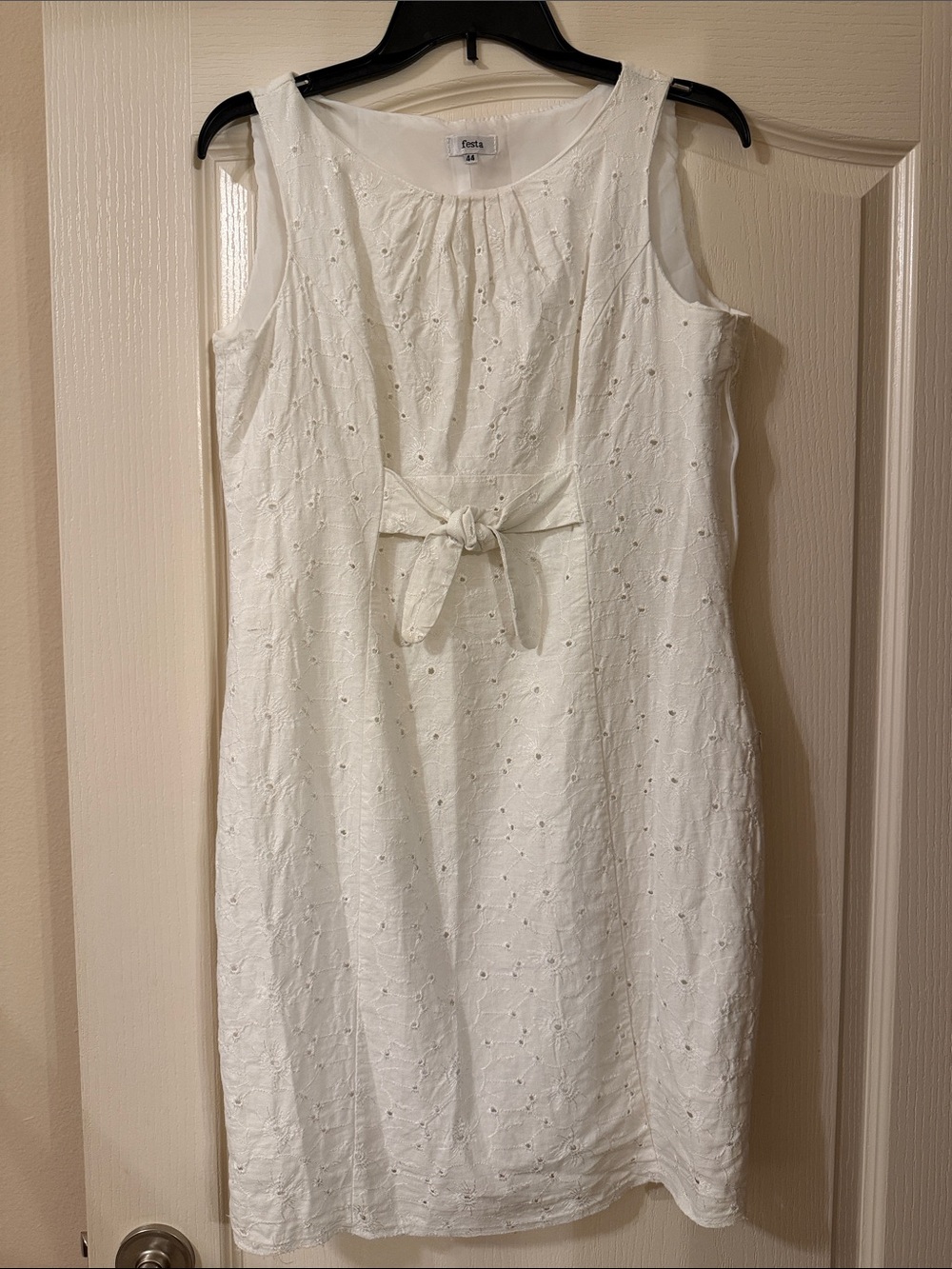 White Eyelet Tie-Front Midi Dress